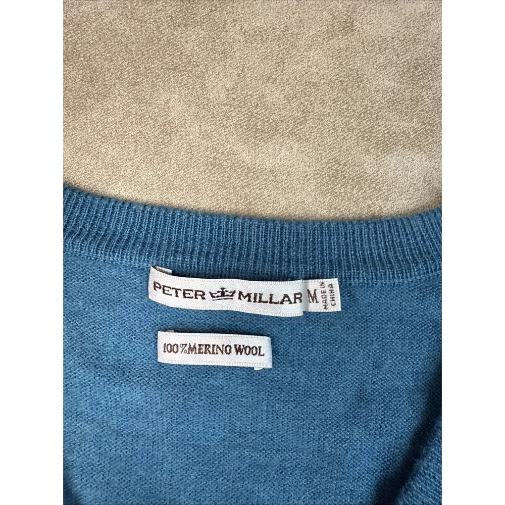 Peter Millar Golf Sweater Vest Mens‎ M Teal Merino Wool Skull Crossbones V-Neck
